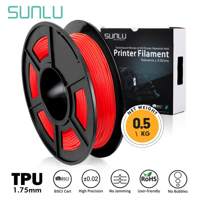 SUNLU TPU 0.5kg Flexible Filament with full color 1.75mm for Flexible DIY gift or model printing ship with 5 pieces