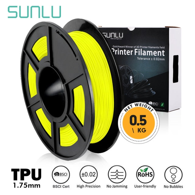 SUNLU TPU 0.5kg Flexible Filament with full color 1.75mm for Flexible DIY gift or model printing ship with 5 pieces