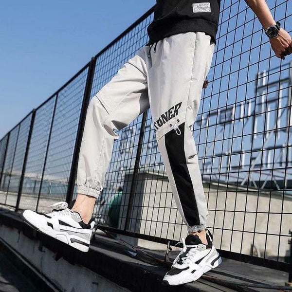 Men's Side Pockets Cargo Harem Pants 2021 Ribbons Black Hip Hop Casual Male Joggers Trousers Fashion Casual Streetwear Pants