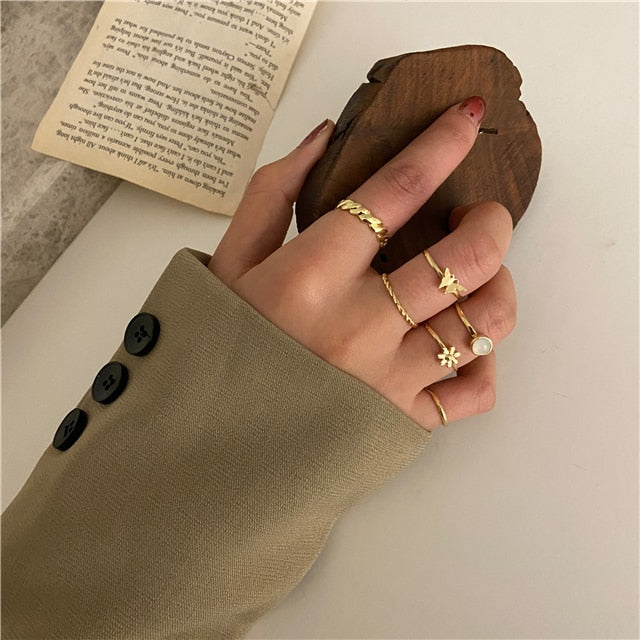 Minimalism Gold Color Round Geometric Finger Rings Set for Women 2021 Classic Circle Open Ring Joint Ring Female Jewelry