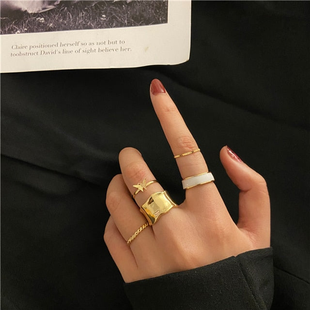 Minimalism Gold Color Round Geometric Finger Rings Set for Women 2021 Classic Circle Open Ring Joint Ring Female Jewelry