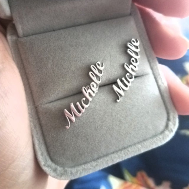 1 Pair Personalized Custom Name Earrings For Women Stainless Steel Initial Letter Nameplate Stud Earring серьги Party Girl Gifts