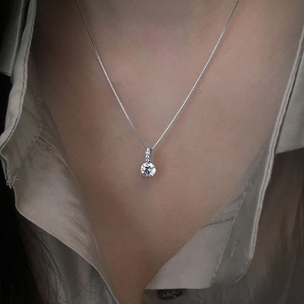 925 Sterling Silver Geometric Drop Necklace Clavicle Chain Women Fashion Jewelry Shine Zircon Pendant