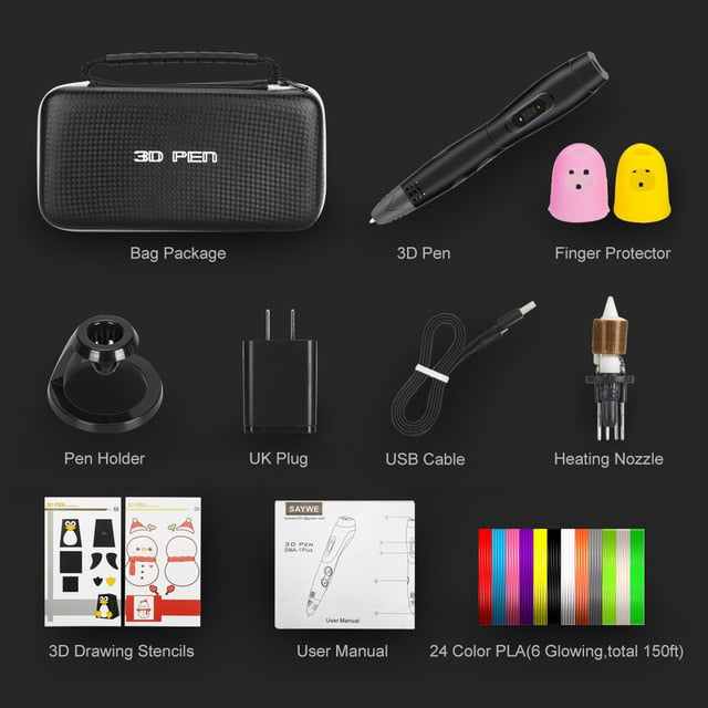 SMAFFOX 3D Pen SMA-1plus With 24 Colors 48 Meter PLA Filament,professional printing pen,6 speed level ,temperature adjustable