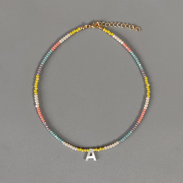 Bohemian Colorful Crystal Bead Necklace Fashion Custom Letter Necklace Personalized Jewelry For Friends 2020 New bijoux femme