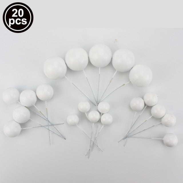 20pcs Golden Ball Cake Topper Happy Birthday Party Baby Shower Cake Decor DIY Cupcake Flag Wedding Christmas Ball Decor Supplies