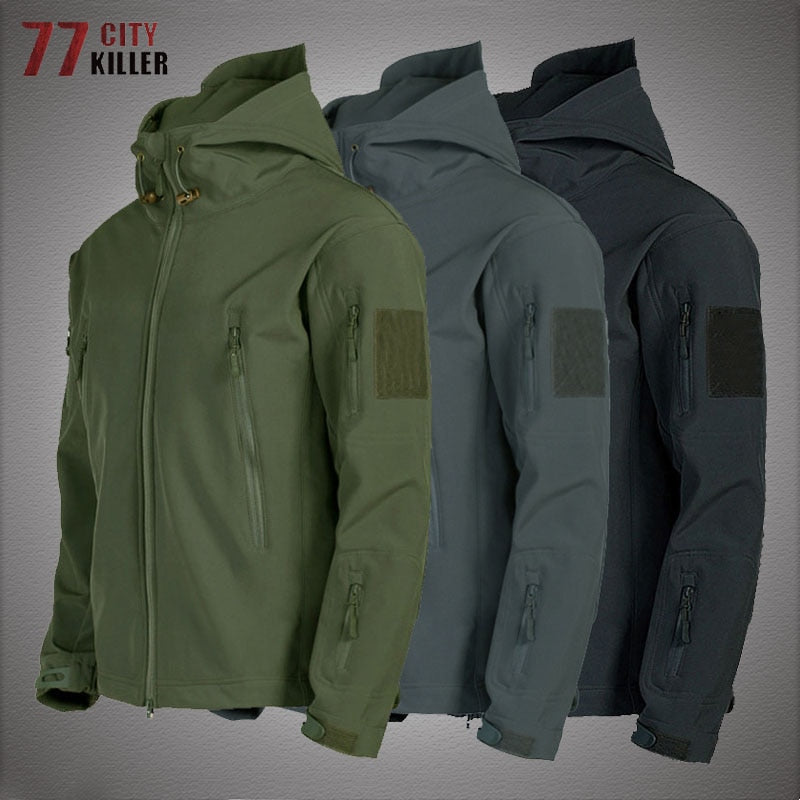 Military Shark Skin Soft Shell Jackets Men Tactical Windproof Waterproof jacket men Army Combat Jackets Mens Hooded Bomber Coats