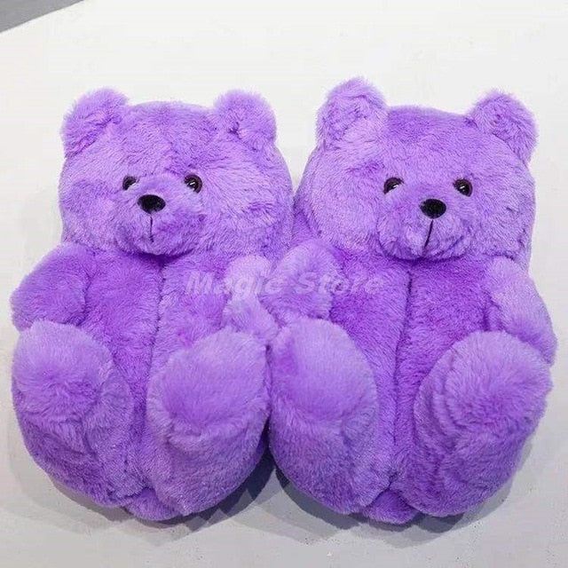 Teddy Bear women christmas plush slippers Cartoon Cute Bear House Slipper Furry Faux Fur Slides Woman Furry Flip Flop Shoes