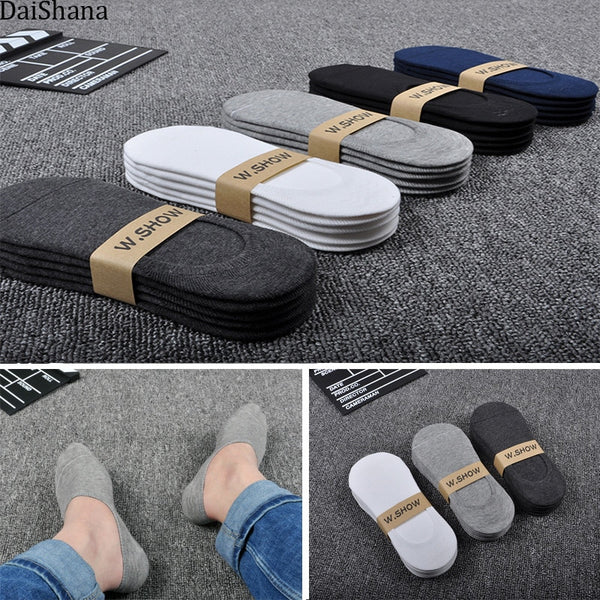 5 Pairs Summer Thin Invisible Cotton Men's Socks Silicone Non-Slip Sock For Men Breathable Pure Color Socks Fashion Boat Socks