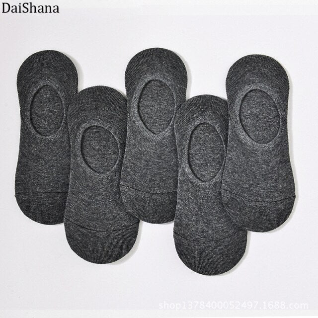 5 Pairs Summer Thin Invisible Cotton Men's Socks Silicone Non-Slip Sock For Men Breathable Pure Color Socks Fashion Boat Socks
