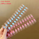 24Pcs/Set Blue Sky White Cloud Pattern Design False Nail French Stiletto Full Cover Fake Nails Glue DIY Manicure Nail Art Tools