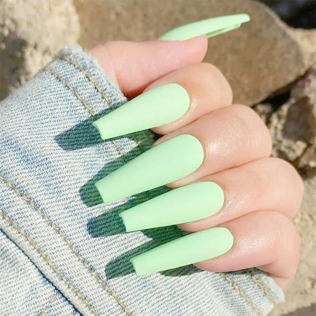 24pcs Professional Fake Nails Long Ballerina Half French Acrylic Nail Tips Press On Nails Full Cover Manicure Beauty Tools