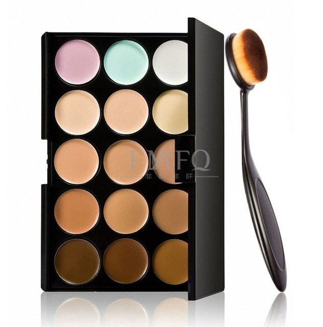 15 color Concealer Contouring Cream Based makeup cosmetic set brush Sponge Puff