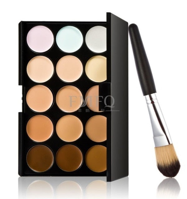 15 color Concealer Contouring Cream Based makeup cosmetic set brush Sponge Puff