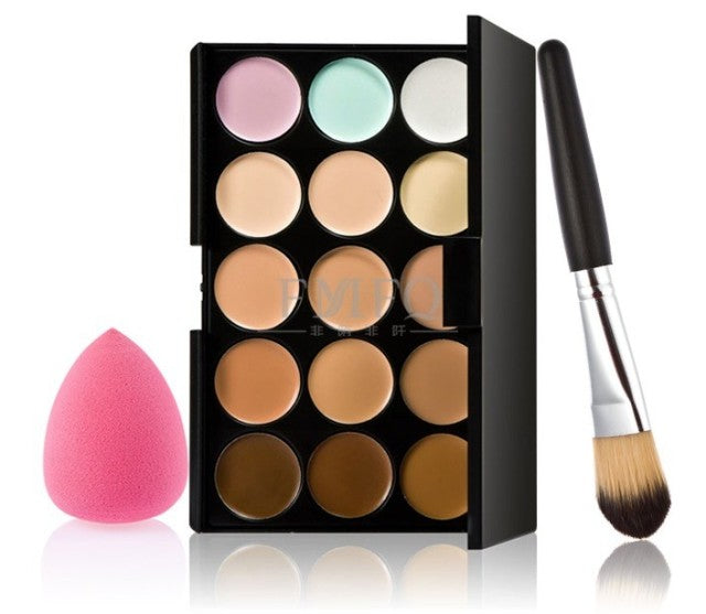 15 color Concealer Contouring Cream Based makeup cosmetic set brush Sponge Puff