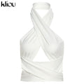 Kliou Solid Halter Crop Tops Women Bandage Hole Sexy Backless Tanks Vest Skinny Party Clubwear Female Hot Outwear Outfits Summer