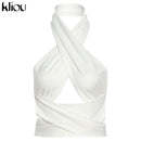 Kliou Solid Halter Crop Tops Women Bandage Hole Sexy Backless Tanks Vest Skinny Party Clubwear Female Hot Outwear Outfits Summer
