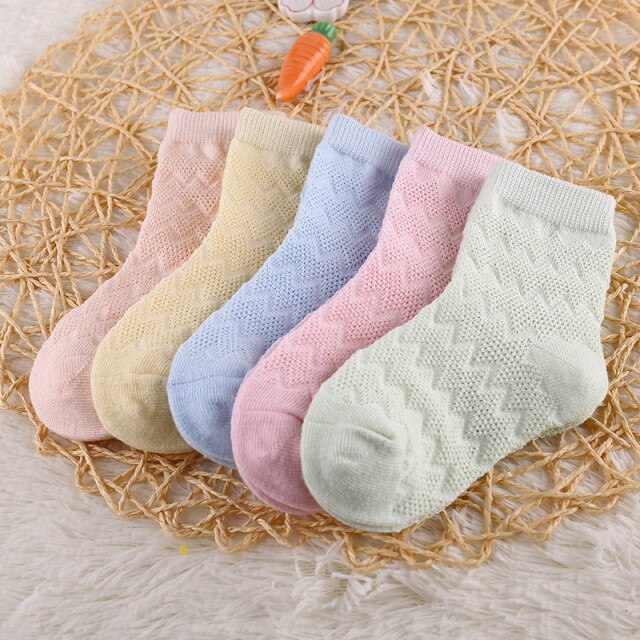 5 Pairs/Lot Children Cotton Socks Boy Girl Baby Infant Ultrathin Fashion Breathable Solid Mesh Socks For Summer 1-12T Teens Kids