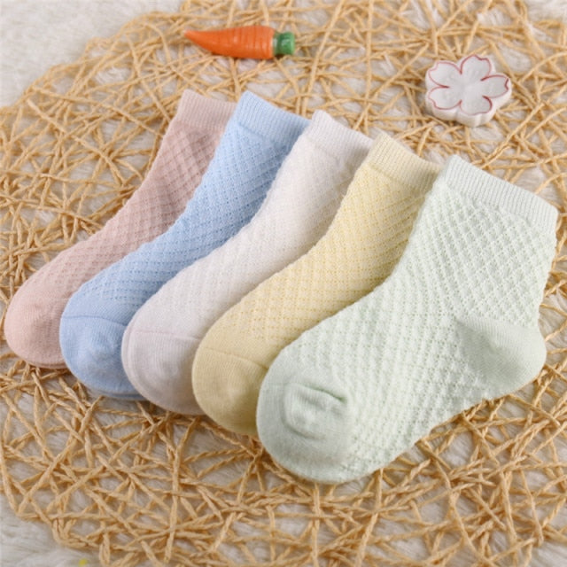 5 Pairs/Lot Children Cotton Socks Boy Girl Baby Infant Ultrathin Fashion Breathable Solid Mesh Socks For Summer 1-12T Teens Kids