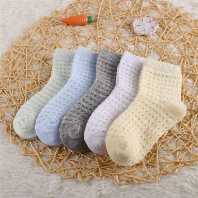 5 Pairs/Lot Children Cotton Socks Boy Girl Baby Infant Ultrathin Fashion Breathable Solid Mesh Socks For Summer 1-12T Teens Kids