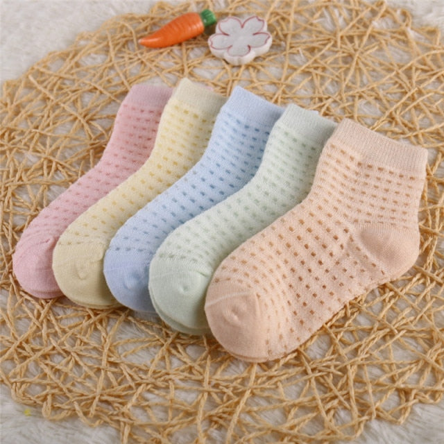 5 Pairs/Lot Children Cotton Socks Boy Girl Baby Infant Ultrathin Fashion Breathable Solid Mesh Socks For Summer 1-12T Teens Kids