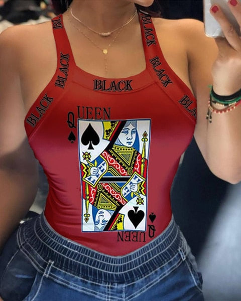 Tank Tops Women U Neck Letter Print Lips Vest Summer Ladies Harajuku Shirts Slim Fit Polyester Sleeveless Top Tshirts