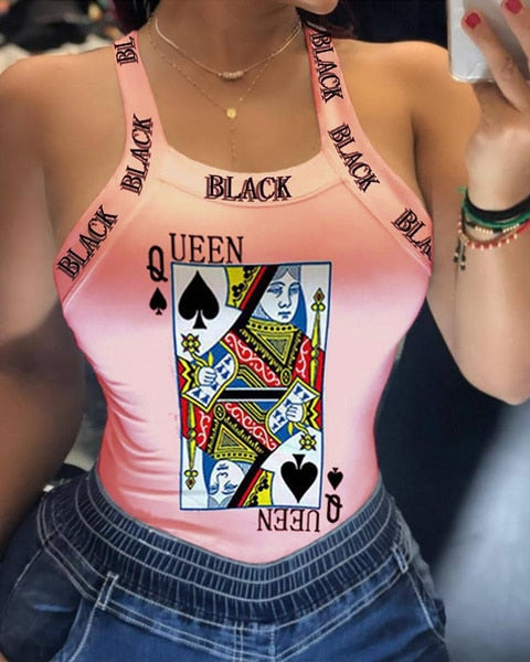 Tank Tops Women U Neck Letter Print Lips Vest Summer Ladies Harajuku Shirts Slim Fit Polyester Sleeveless Top Tshirts