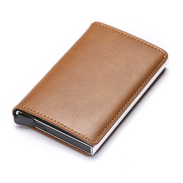 ZOVYVOL  Business ID Credit Card Holder Men and Women Metal RFID Vintage Aluminium Box PU Leather Card Wallet Note Carbon