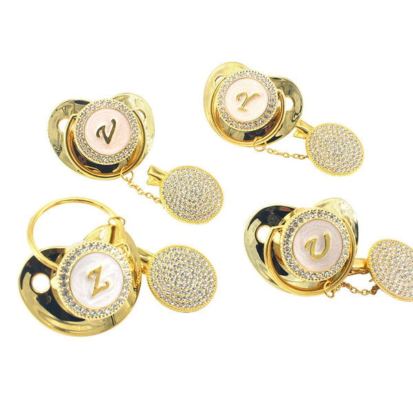 Baby Pacifier Rhinestone Pacifier Clips Chain 26 Letters Silicone Infant Nipple Baby Shower Gifts BPA Free Baby Soother