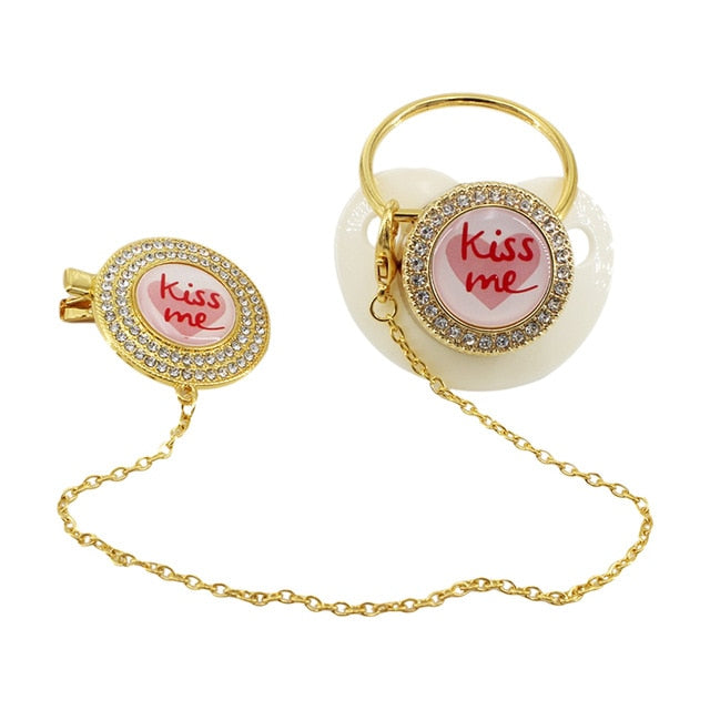 Baby Pacifier Rhinestone Pacifier Clips Chain 26 Letters Silicone Infant Nipple Baby Shower Gifts BPA Free Baby Soother