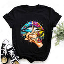 ZOGANKIN Cool Streetwear Female Black T-shirt Rainbow Lip and Butterfly Print Harajuku  Women Summer Cotton T Shirt Femme Tops