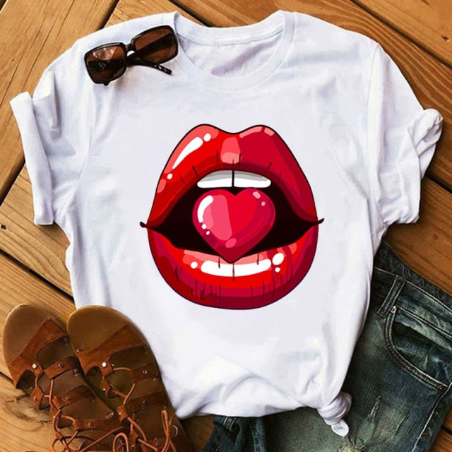 ZOGANKIN Cool Streetwear Female Black T-shirt Rainbow Lip and Butterfly Print Harajuku  Women Summer Cotton T Shirt Femme Tops