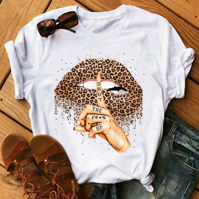 ZOGANKIN Cool Streetwear Female Black T-shirt Rainbow Lip and Butterfly Print Harajuku  Women Summer Cotton T Shirt Femme Tops