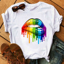 ZOGANKIN Cool Streetwear Female Black T-shirt Rainbow Lip and Butterfly Print Harajuku  Women Summer Cotton T Shirt Femme Tops