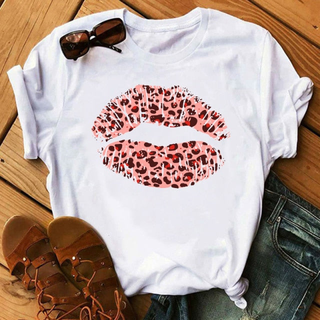 ZOGANKIN Cool Streetwear Female Black T-shirt Rainbow Lip and Butterfly Print Harajuku  Women Summer Cotton T Shirt Femme Tops