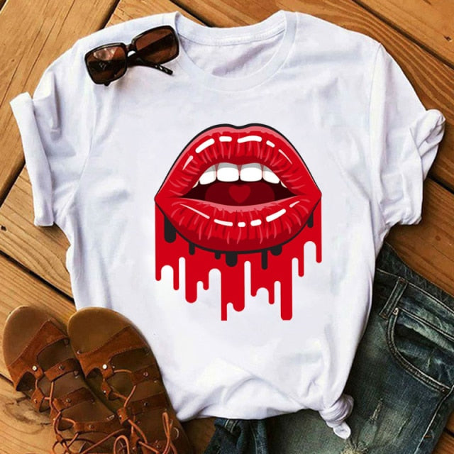 ZOGANKIN Cool Streetwear Female Black T-shirt Rainbow Lip and Butterfly Print Harajuku  Women Summer Cotton T Shirt Femme Tops