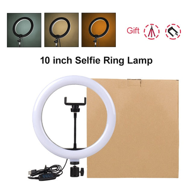 PYNSSEU 26cm LED Ring Light with 1.1/1.6/2.0M Light Ring Stand Dimmable 10" Selfie Ring Lamp with Phone Clip for Youtube Makeup
