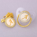 Luxury Transparent Initial Letter A Bling Bling Baby Pacifier with Chain Clip Newborn BPA Free Dummy Soother Chupeta Sucette