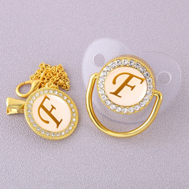 Luxury Transparent Initial Letter A Bling Bling Baby Pacifier with Chain Clip Newborn BPA Free Dummy Soother Chupeta Sucette