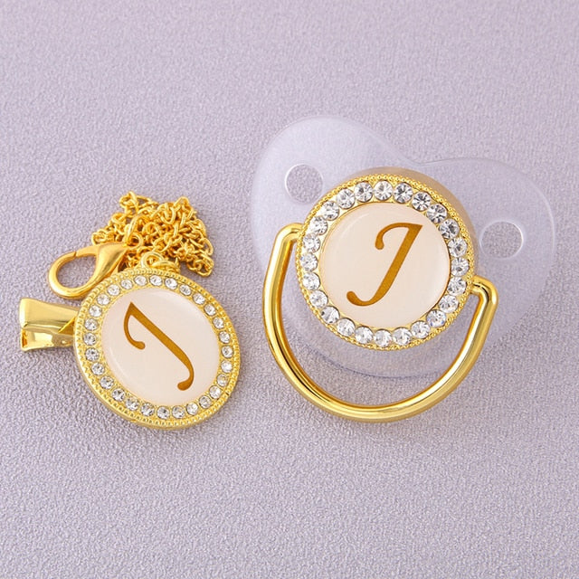 Luxury Transparent Initial Letter A Bling Bling Baby Pacifier with Chain Clip Newborn BPA Free Dummy Soother Chupeta Sucette