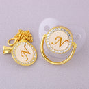 Luxury Transparent Initial Letter A Bling Bling Baby Pacifier with Chain Clip Newborn BPA Free Dummy Soother Chupeta Sucette