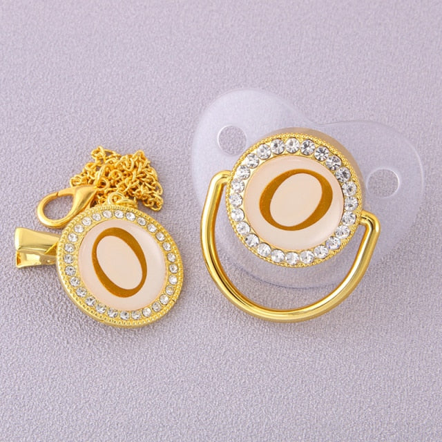 Luxury Transparent Initial Letter A Bling Bling Baby Pacifier with Chain Clip Newborn BPA Free Dummy Soother Chupeta Sucette