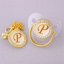 Luxury Transparent Initial Letter A Bling Bling Baby Pacifier with Chain Clip Newborn BPA Free Dummy Soother Chupeta Sucette
