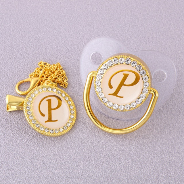 Luxury Transparent Initial Letter A Bling Bling Baby Pacifier with Chain Clip Newborn BPA Free Dummy Soother Chupeta Sucette