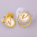 Luxury Transparent Initial Letter A Bling Bling Baby Pacifier with Chain Clip Newborn BPA Free Dummy Soother Chupeta Sucette