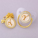 Luxury Transparent Initial Letter A Bling Bling Baby Pacifier with Chain Clip Newborn BPA Free Dummy Soother Chupeta Sucette