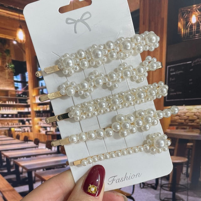 Simulated Pearl Barrettes Beaded Geometric Women Hair Clip Hairgrips Hair Accessories Girls Jewelry Fashion Hair Pins