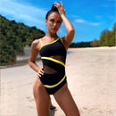 Andzhelika Sexy One Shoulder One Piece Swimsuit 2021 New Off Shoulder Mesh Patchwork Swimwear Bodysuit Bathing Suit Monokini