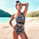 Andzhelika Sexy One Shoulder One Piece Swimsuit 2021 New Off Shoulder Mesh Patchwork Swimwear Bodysuit Bathing Suit Monokini