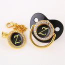 Luxury Black Bling Baby Pacifier And Clip Alphabet Letter M Infant Pacifier Gold Letter Unique 26 Name Initials Baby Shower Gift